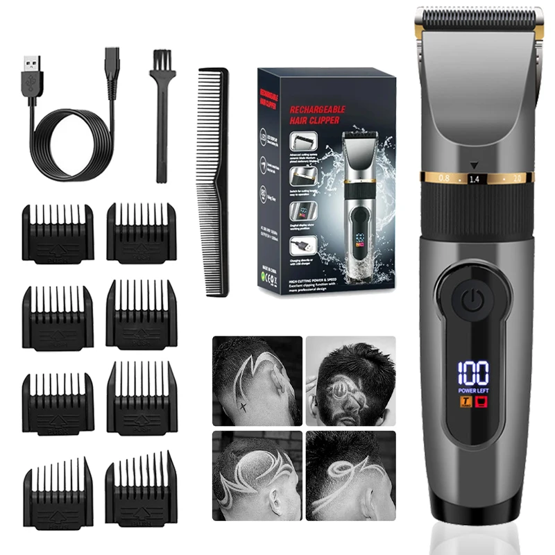 

Professional Hair Clipper Rechargeable Electric Trimmer For Men Beard Kids Barber Cutting Machine Haircut LED Screen Waterproof