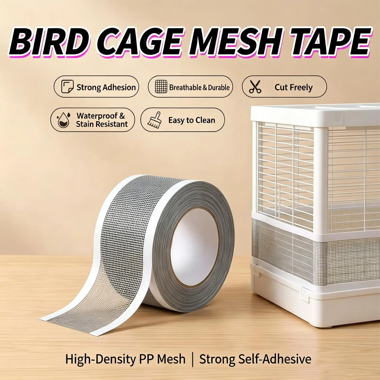  7cmx5m Bird Cage Splash Proof Anti Food Gauze Mesh Cage Repair Breathable Durable Window Screen Repair Cuttable Mesh Tapes