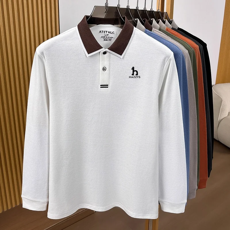 Modisches Herren-Poloshirt mit Print, Herbst, hautfreundlich, wärmend, langärmelig, 100% Baumwolle, vielseitige Herrenbekleidung für den Alltag. – Detail 6