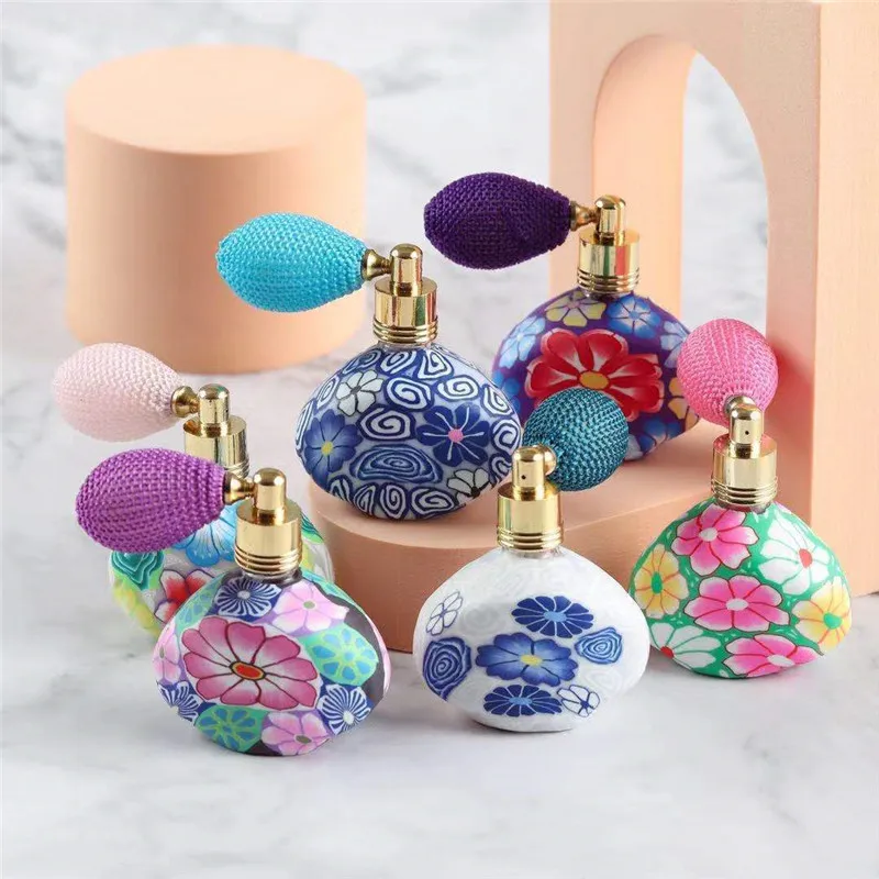 DHL Free 50pcs/lot Craft Polymer Clay Perfume Bottles With Air Bag Atomizer Clorfulr Essential Oil Bottles In Refillable