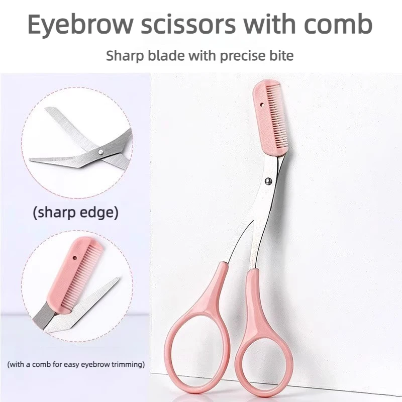 Ambidextrous Eyebrow Trimmer with Built In Comb Stainless Steel Precision Grooming Scissors for Perfect Brows Metal Tools Aid