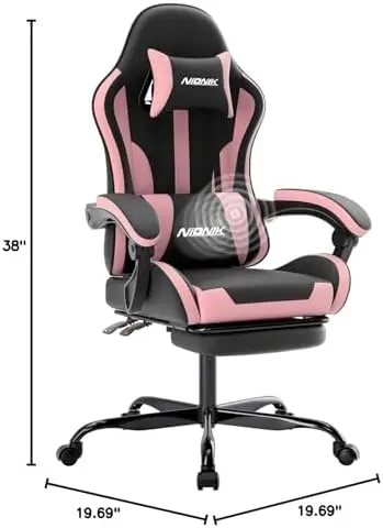 Gaming Chair, Ergonomic Computer Chair with Footrest and Lumbar Support, Height Adjustable Game Chair with 360°-Swivel