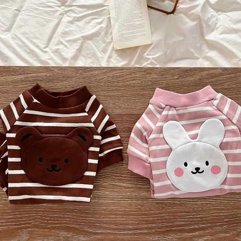 

Pet Four-legged Clothing Teddy Striped Clothing Poodle Housecoat Dog Summer Clothing Embroidered Bear Onesie XS-XL