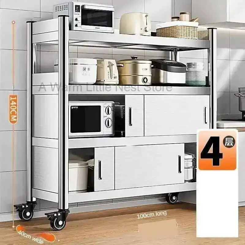com armários de cozinha porta de aço inoxidável piso de aço multi-camada porta deslizante rack de armazenamento multi-funcional móveis para casa