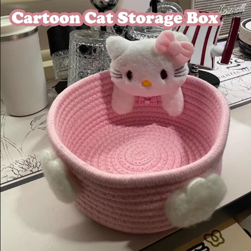 

Kitty Cat Makeup Storage Box with Handle Portable Beauty Product Organizer Snack Storage Tray Multifunctional Home Organization