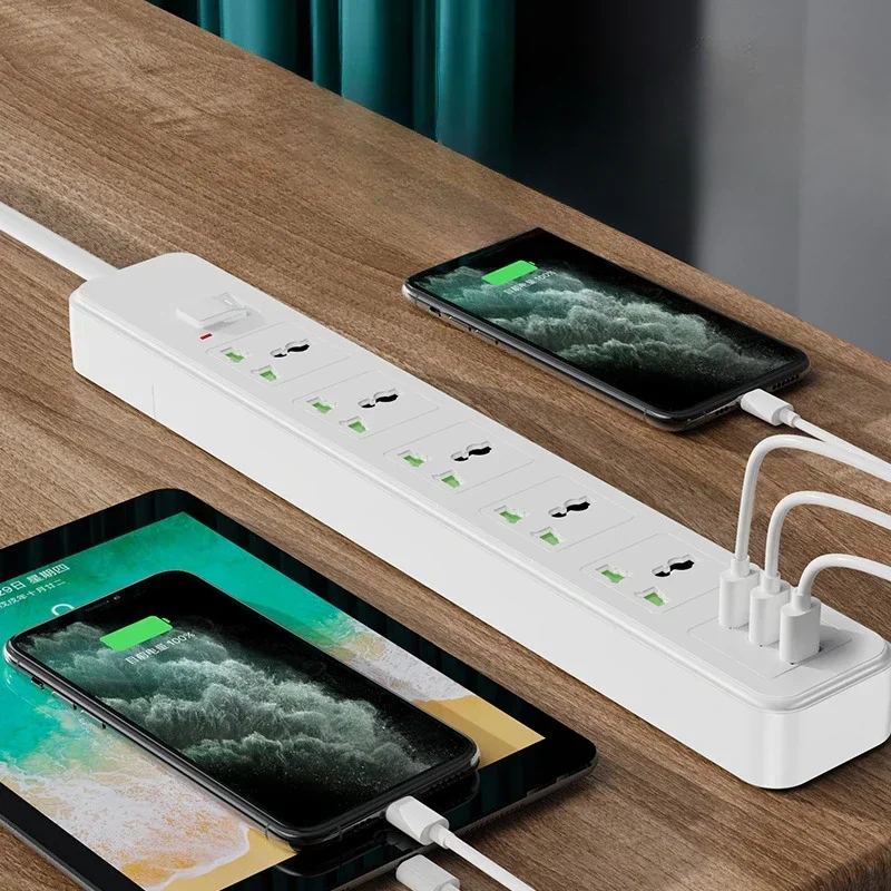 Power Strip Sockets with 3 USB Universal 10A US EU UK AU Office Multi-function Overload Protection Wiring Board Electric Socket