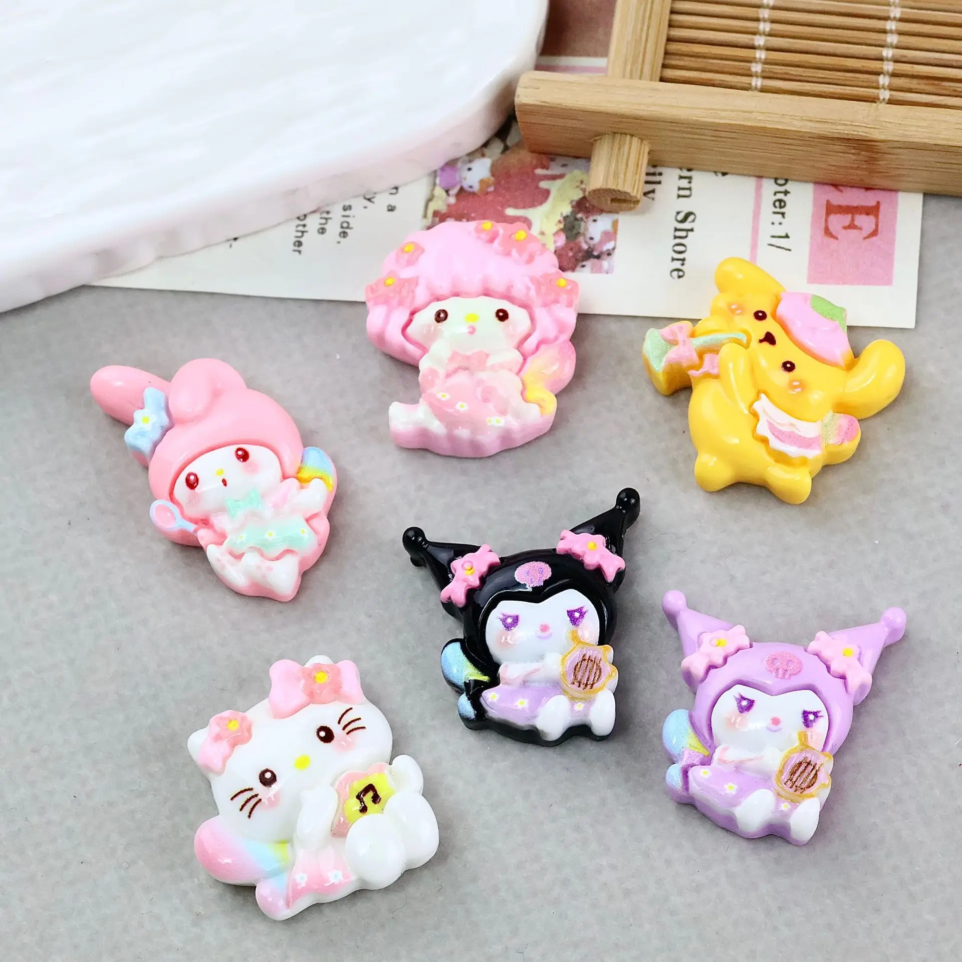 

5pcs Small Cartoon Music Sanrio Hello Kitty Resin Flatback Hairpin DIY Jewelry Accessories Handmade Junk Charms for Case