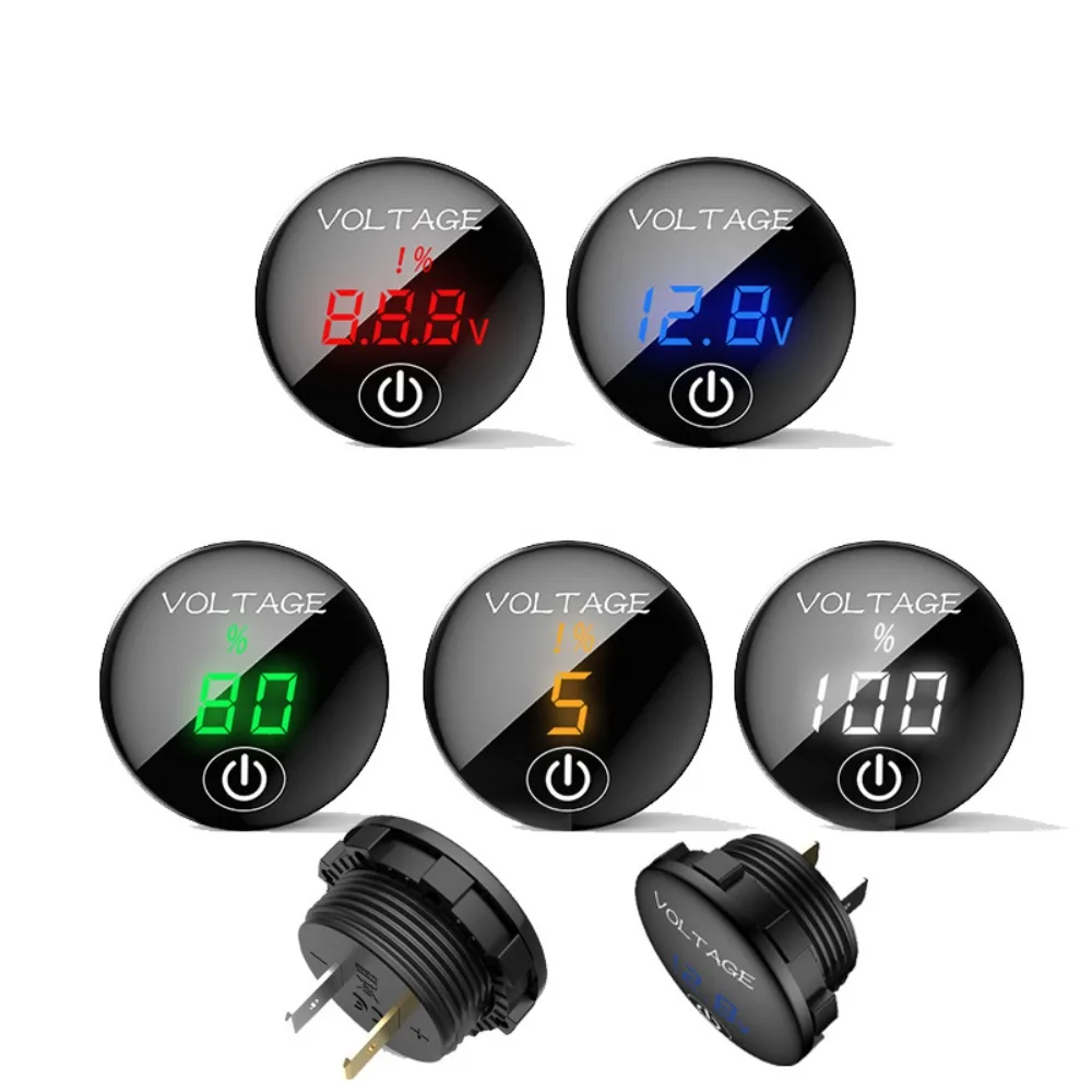 Touch Switch Car Voltmeter New Round LED Panel Digital Battery Capacity Display Meter 5V-48V Auto Voltage Meter