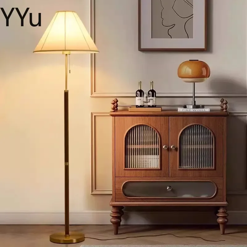 for New Chinese Style All Copper Floor Lamp Solid Wood American Retro Decorative Table Lamp High End Bedroom Bedside Light