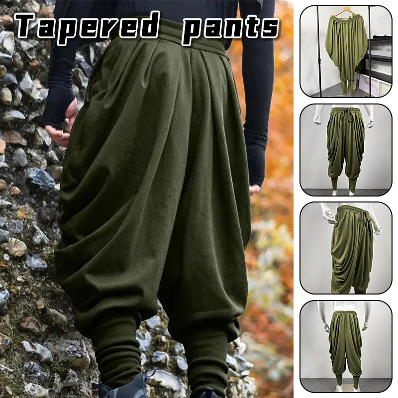 

Mens Solid Color Harem Pants Elastic Waist Drawstring Loose Casual Trousers for Street Style