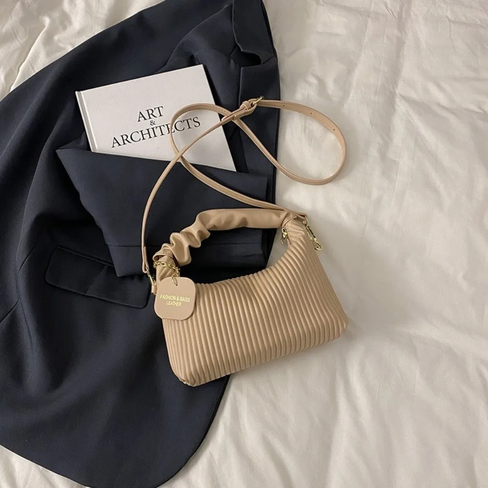 Elegant Texture Vertical Stripe Handbag Polyester Lining Small-Scale Design Synthetic Leather Crossbody Bag Luxury Chic