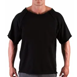 Men's Casual Batwing Rag Shirt Male O Neck Cotton Gym T-Shirt Fitness Gym Wear Breathable Bodybuilding Muscle Tee Tops New