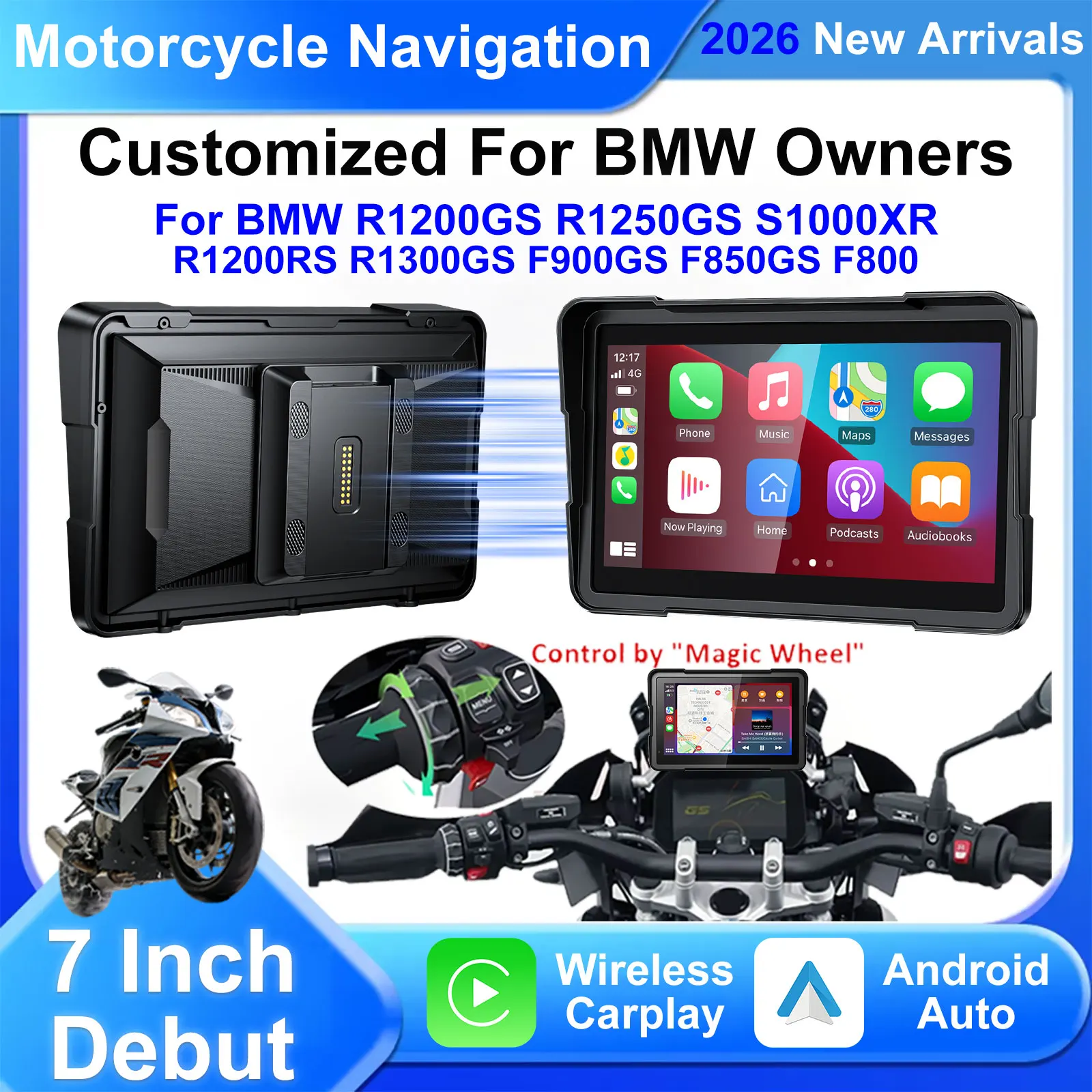 

7-дюймовый беспроводной GPS-навигатор с CarPlay и Android Auto для мотоциклов BMW R1200GS, R1250GS, R1300GS, R1000XR, S1000, аксессуары для экрана