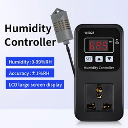 0%~99% RH Digital Humidity Controller W2023 110V- 220V Humidistat Hygrometer Humidity Control Regulator Socket Humidity Sensor