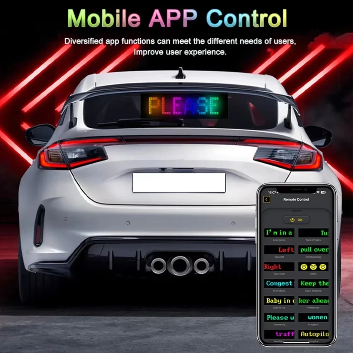 Panneau matriciel Led de contrôle par application, panneaux de pixels flexibles, lumière Programmable, intelligent, Bluetooth, alimenté par Usb, affichage intérieur Rgb pour voiture