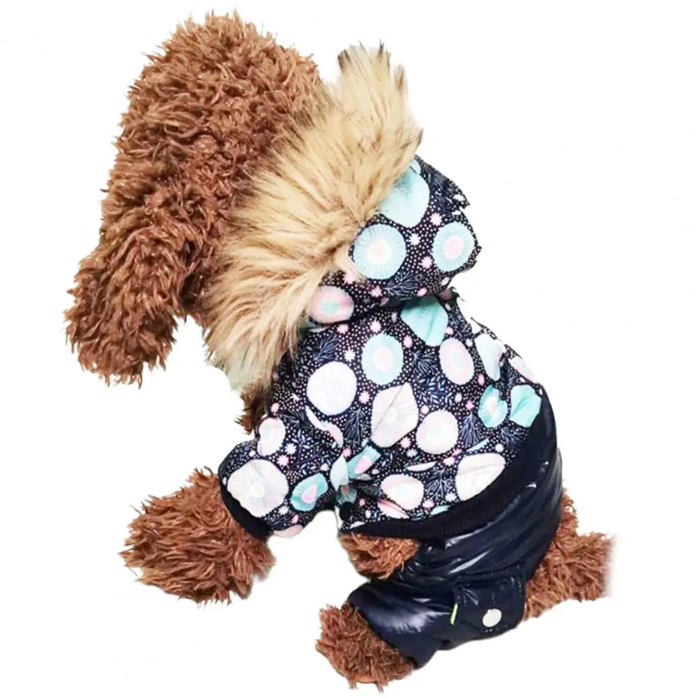 Winter Dog Jumpsuits Cartoon Pattern Windproof Attractive Puppy Bodysuit Hooded Warm Thickened Breathable Dogs Cats Onesie