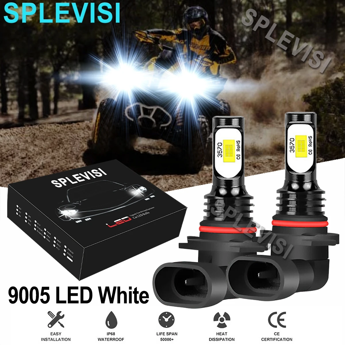 

2x 70W 6000k pure white LED Headlight Bulbs Kit For Can-Am Renegade 1000 800 800R 650 500