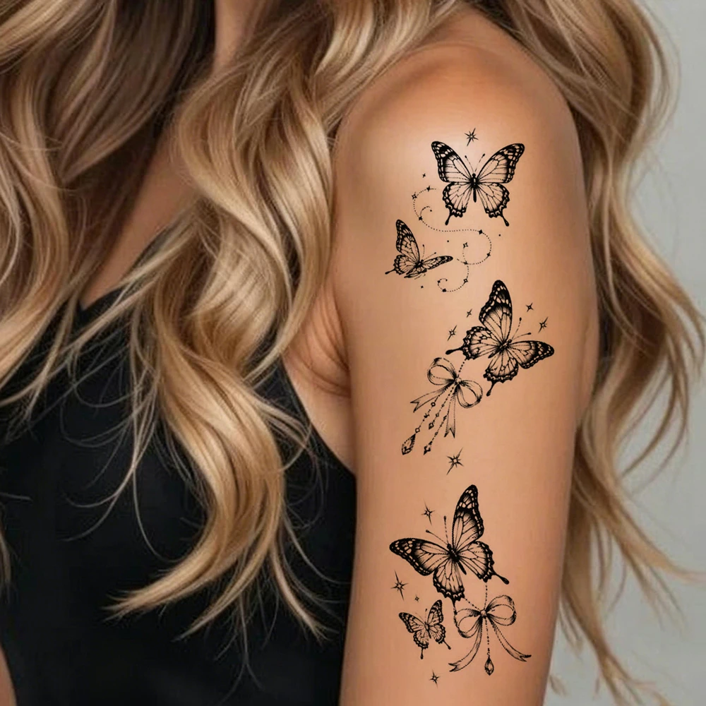 30pcs Butterfly Temporary Tattoos for Women Flower Moon Stars Heart Tattoo Stickers Waterproof Fake Tattoo for Hand Body Makeup