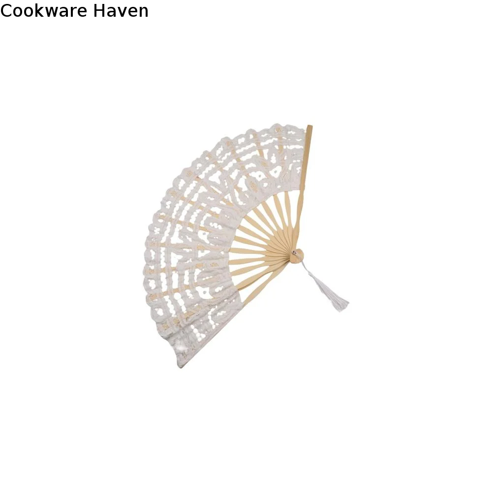 Bamboo Handle Vintage Lace Hand Fan European Style with Tassel Embroidered Folding Fan Hand Held Dance Fan Summer Gift