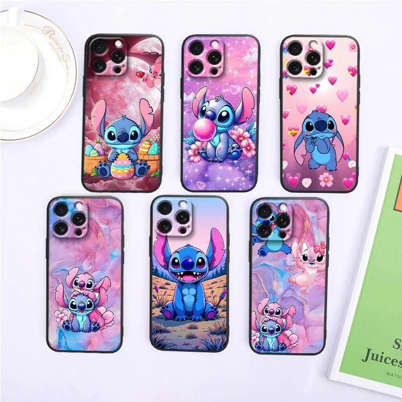 

Disney Stitch Cartoon Art For Apple iPhone 17 16 16E 15 14 13 12 11 Air Pro Max Plus Black Soft Silicone Cover Phone Case