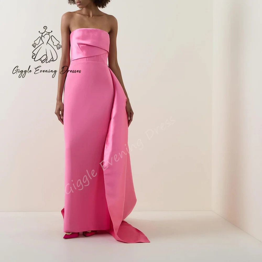 

Customized Giggle Evening Dress Sexy Strapless Straight Crepe Fashion Ruched elegant Formal Saudi evening dress for women 2024