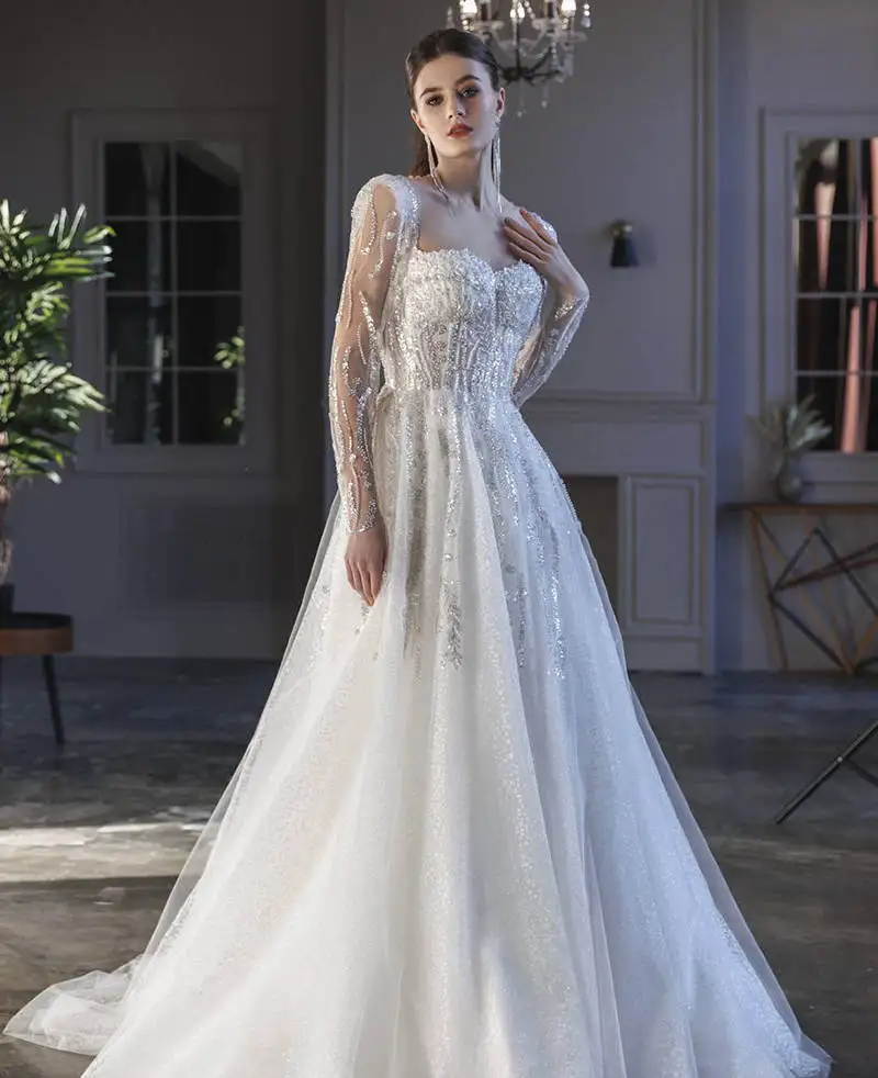 Abiti da sposa principessa a-line abiti da sposa Appliques perle paillettes abiti da sposa in pizzo abiti di grandi dimensioni De Novia colore personalizzato