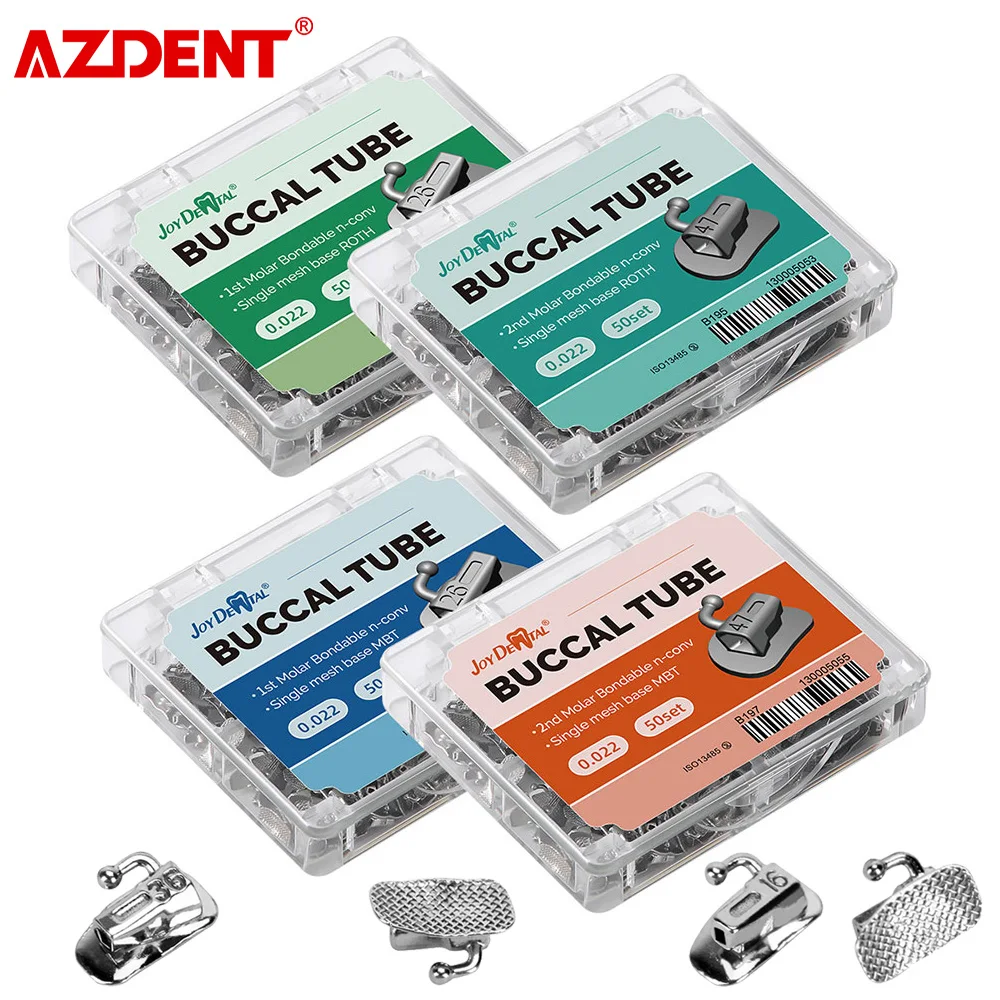 AZDENT 200Pcs/Box Dental Orthodontic Buccal Tube 1st/2nd Molar Bondable Non-Convertible Single Mesh Base Roth/MBT 0.022