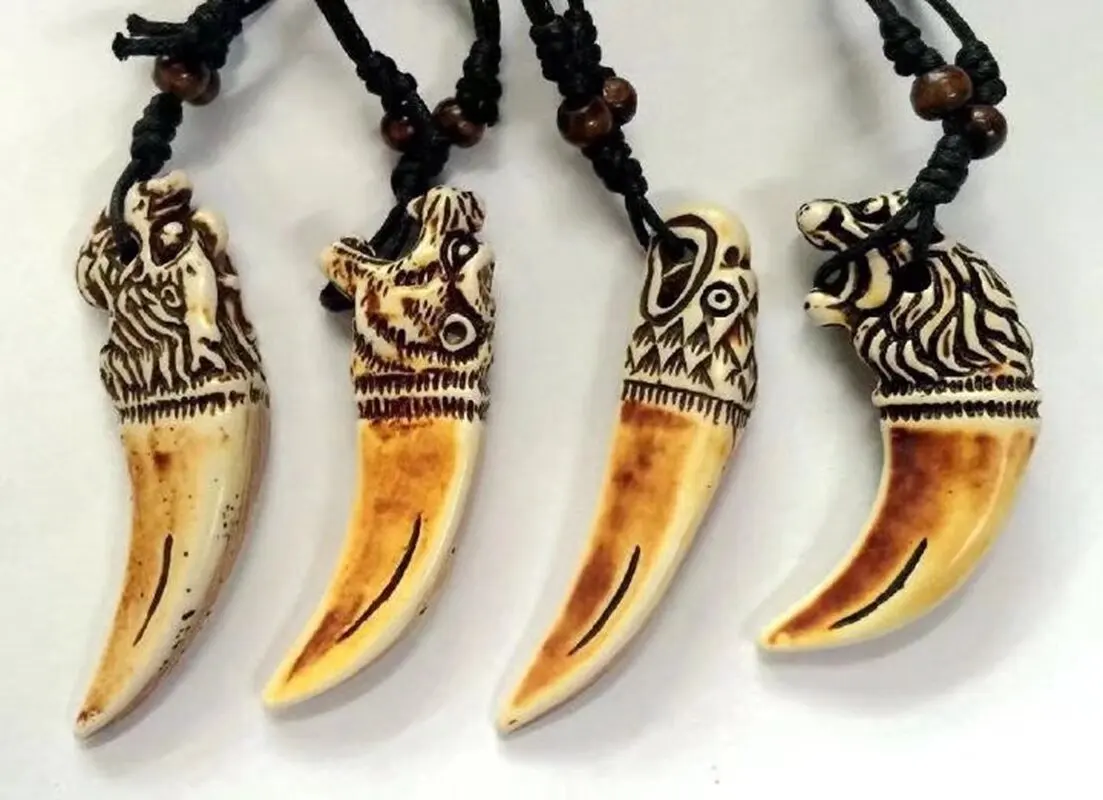 12 pcs Cool Men Women's Surfing Imitation Yak Bone Resin Carved Lion Tiger Dragon Pendant Choker Necklace Lucky Gift