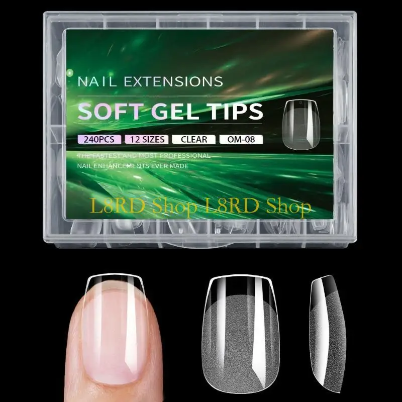 L8RD Professional Almond Gel Tip 240 Clear Full Cover Extensions12 Sizes for Personalized Acrylic Nails Home Use