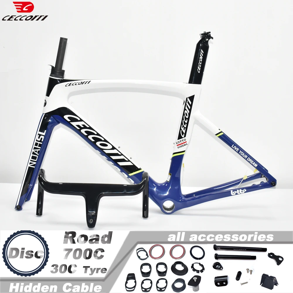 CECCOTTI RF27 Model 700C Road Bike Frame, T1000 Carbon Bicycle Framework with Full Inner Cable Design Frameset