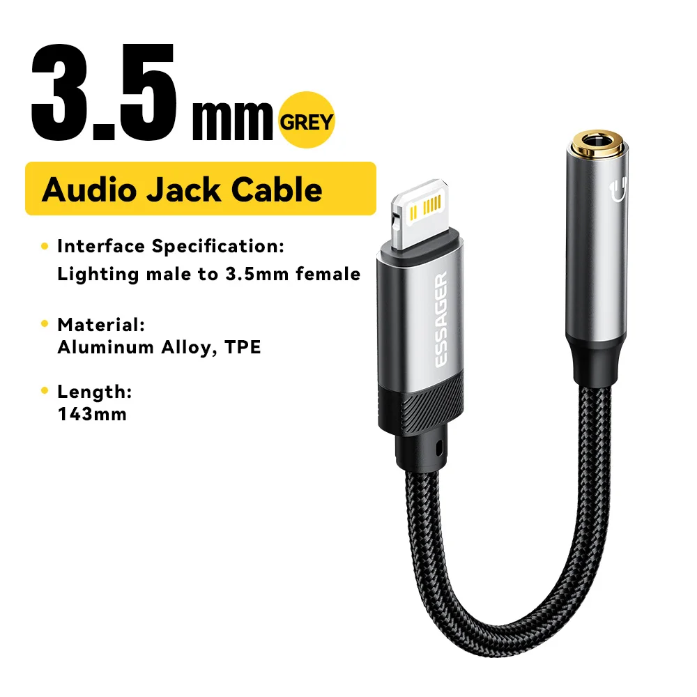 Essager Typ-C-auf-3,5-mm-Klinken-AUX-Kabel für iPhone 15, Samsung, MacBook, Lighting-auf-3,5-mm-Kopfhörer-Audioadapter für iPhone 14, 13