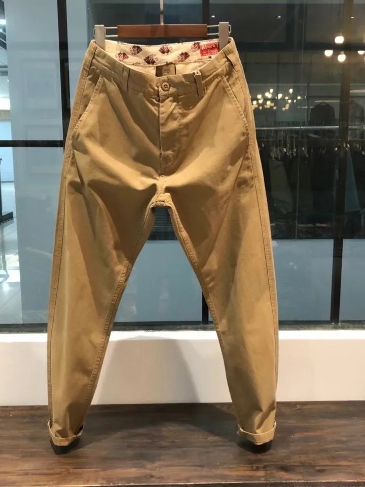 Pure Cotton American Style Casual Pants Men's Spring Autumn Thick Work Trousers Japanese Retro Ameika Small Straight Khaki Wo...