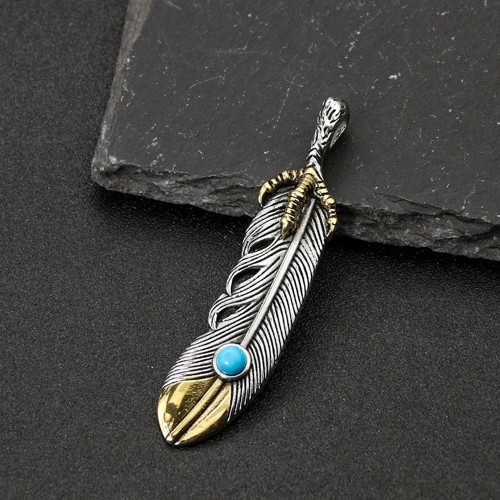 Charms Real Stone Eagle Claw Feather Pendant Boho Vintage Stainless Steel Necklace Pendant Leaf DIY Jewelry Making Findings Gift