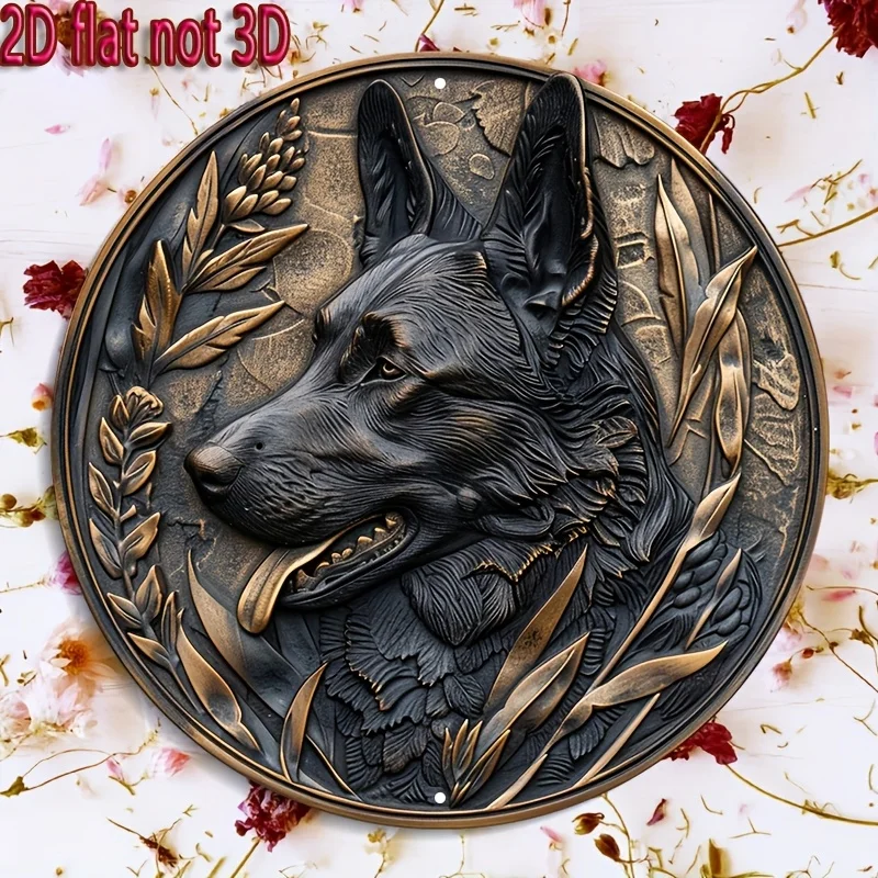 2D Flat, 1pc 2D Flat Print Metal Iron Sign [2D Flat] 1pc 20.32x20.32cm Round Metal Sign Art - Bronze Medallion with Black German