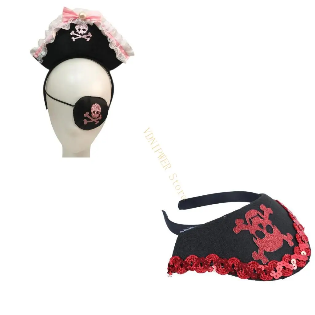 

Skull Glitter Headbands Daily Wear Stylish Pirate Eyepatch for Halloween Party D08E