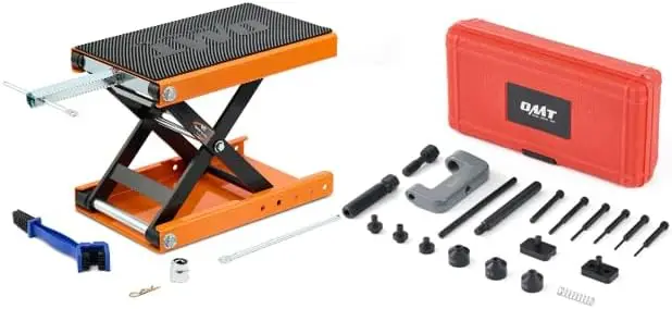 

1100lb Scissor Lift Jack with Wide Deck T Handle 3/8" Socket & 19pc Chain Breaker Tool Kit with C Frame 3 Anvils 5 Break Tips, B