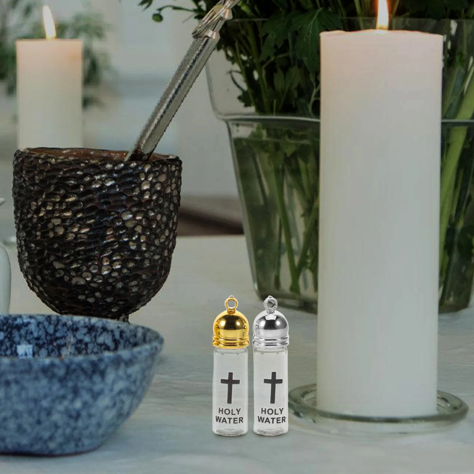 4Pcs Refillable Glass Holy Water Bottles Small Empty Christian Baptism Containers for Religious Ceremony Blessing