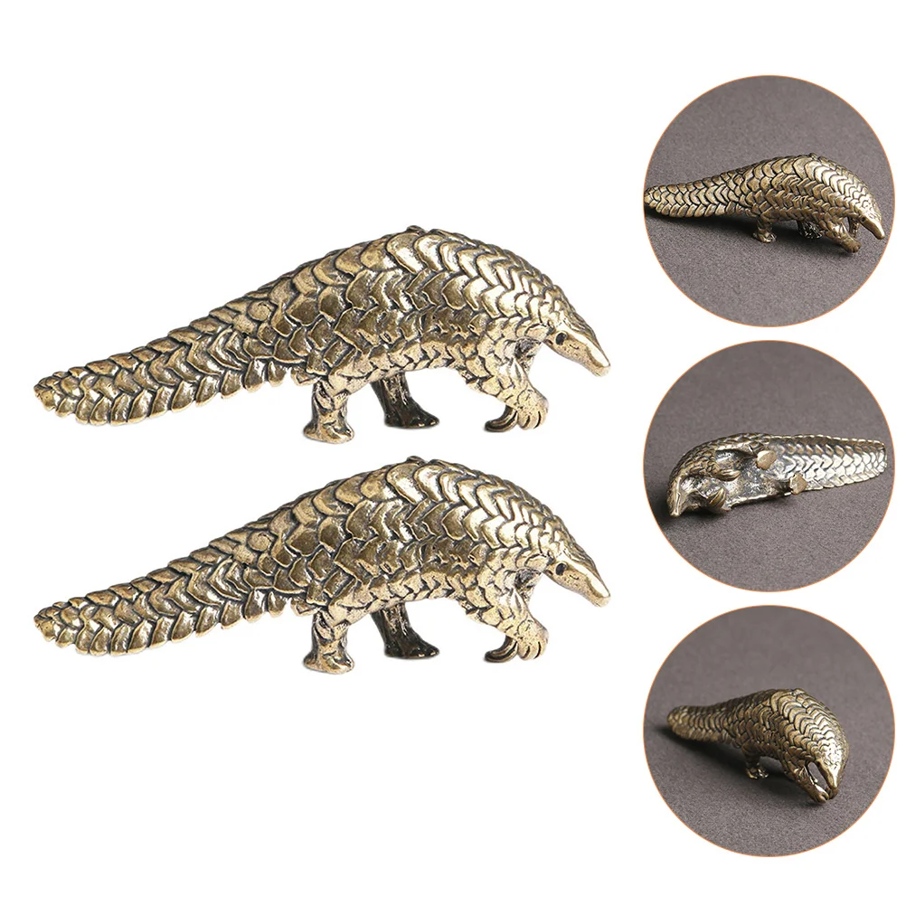 2 Pcs Pangolin Small Bronze Vessel Exquisite Decorations Retro Figurine Figure Animal Statue Vintage