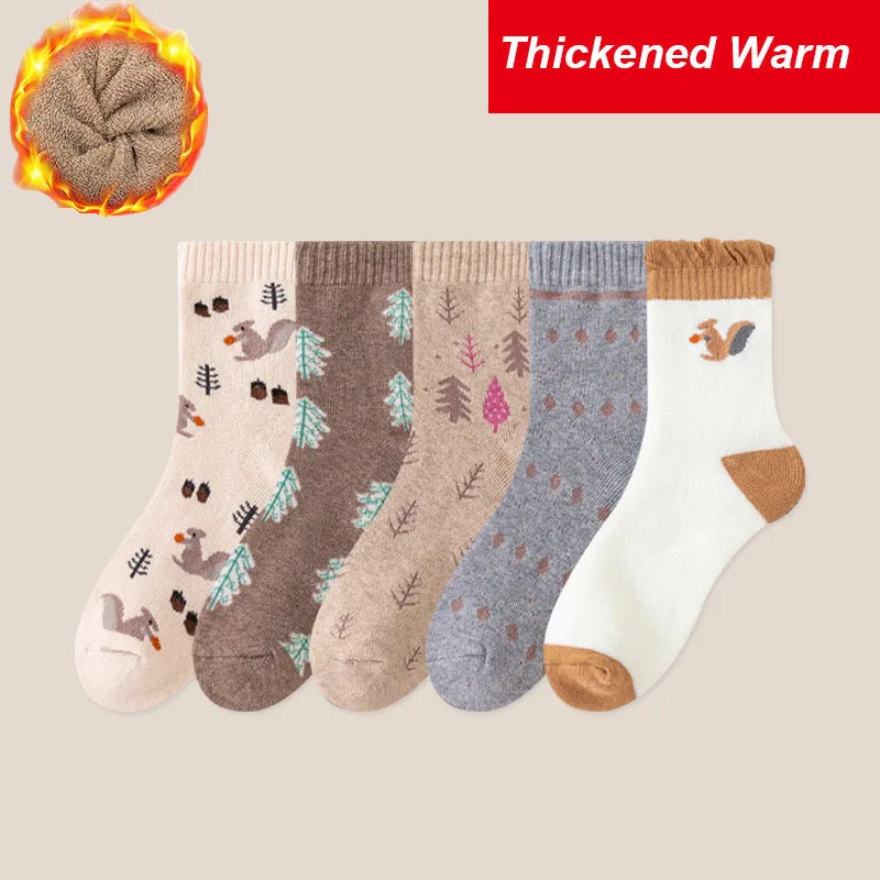 Chaussettes épaisses en peluche pour femmes, lapin de dessin animé, mi-tube Kawaii, confortables et douces, chaudes, automne et hiver 2023