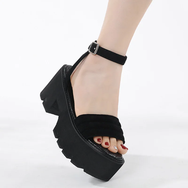 Summer New Breathable Shoes Nightclub Soft Fur Straps Casual Thick Sole Shoe Summer Cool Thick High Heels Soft Sole Sandals