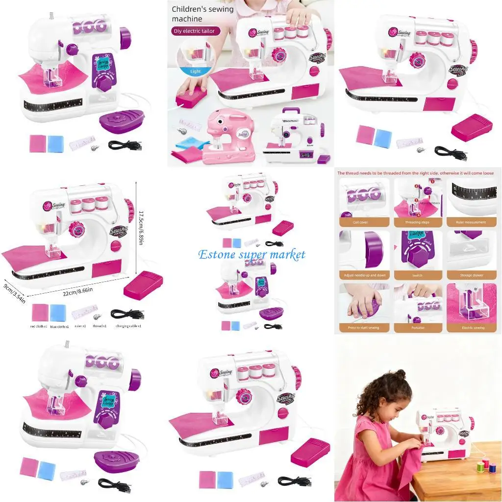 

090B Portable Electric Sewing Machine Toy For Girls Boys Pretend Play Skill Development Plastic Craft