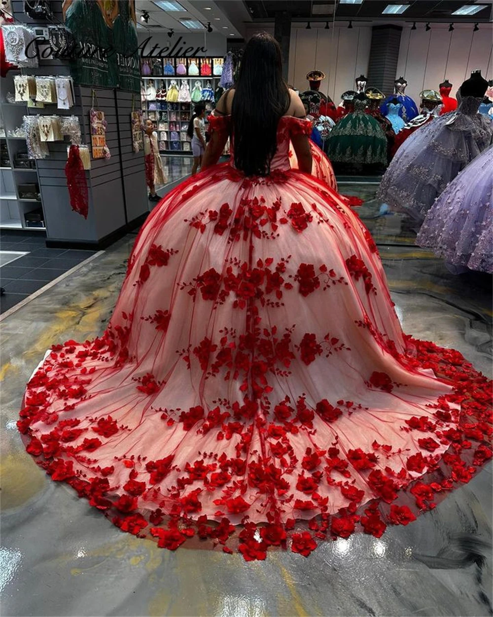 

Princess Red 3D Flowers Sweetheart Quinceanera Dresses Ball Gown Beaded Lace Tulle Prom Dress Puffy Sweet 15 16 Gown Vintage
