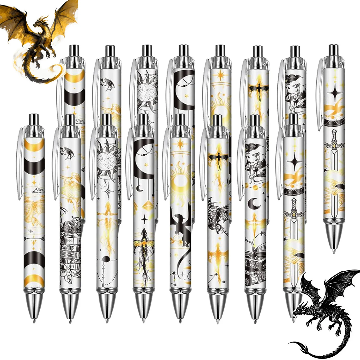 

8/16 Pcs Dragon Romantic And Mysterious Style Ballpoint Pen Gold Boutique Sword Sun Moon Writing Gifts Home And Office Supplies