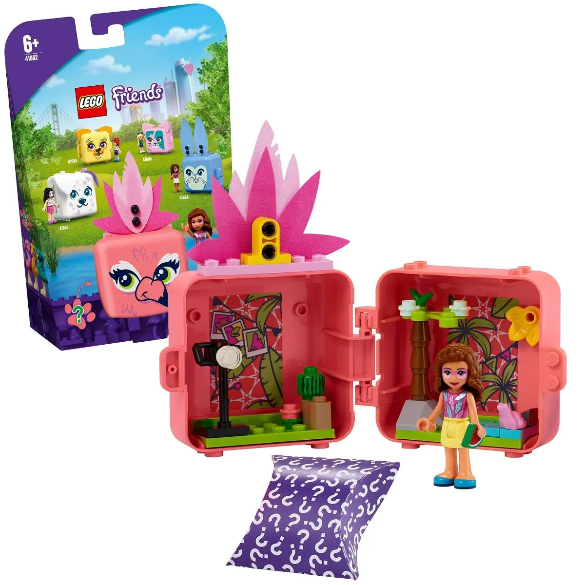 

Игрушка LEGO 41662 Friends Cubo-Flamenco De Olivia, фигурки фламинго и лягушки, игрушка-фламинго, возраст 6+, 41662, 41 деталь