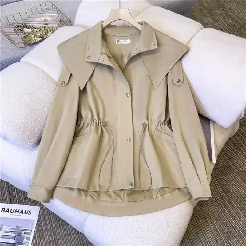 Fashion Lapel Trench Jacket Women Baggy Casual Drawstring Fall Cozy Korean Vintage Sweet High-quality Party Jacket