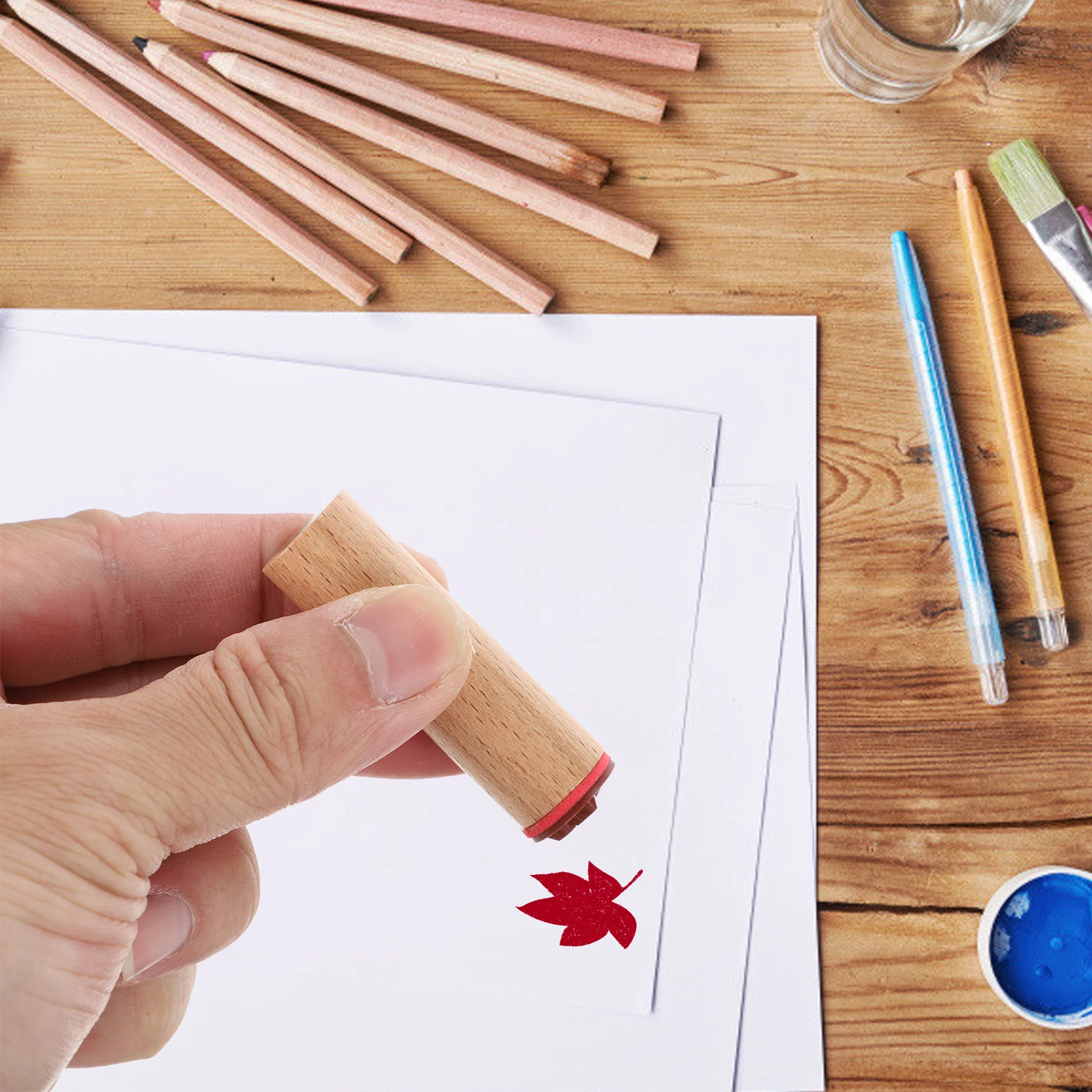 

4pcs Wooden Stamps Craft Scrapbook Diary Planner Decoration DIY Stationery Seals Durable Classic Premium Wood Stamp Set