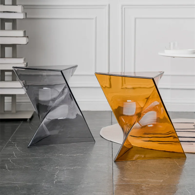 Modern Transparent Acrylic Table Creative Geometric Design Table Living Room Table Sofa Side Table Minimalist Bedside Table