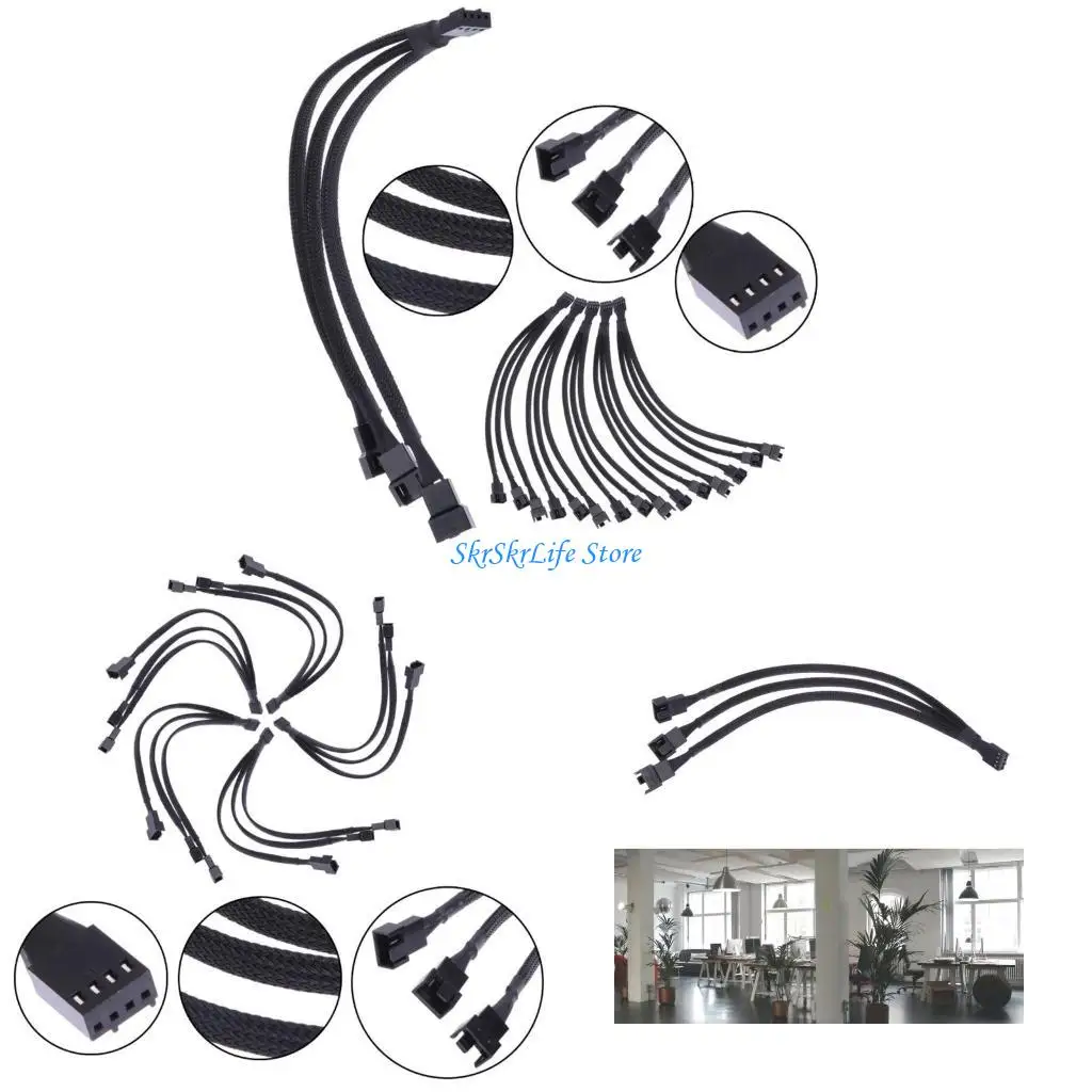 e65e 3ways 4 pin pwm splitter 4pin pwm female to 4 pin pwm adapter cable للكمبيوتر