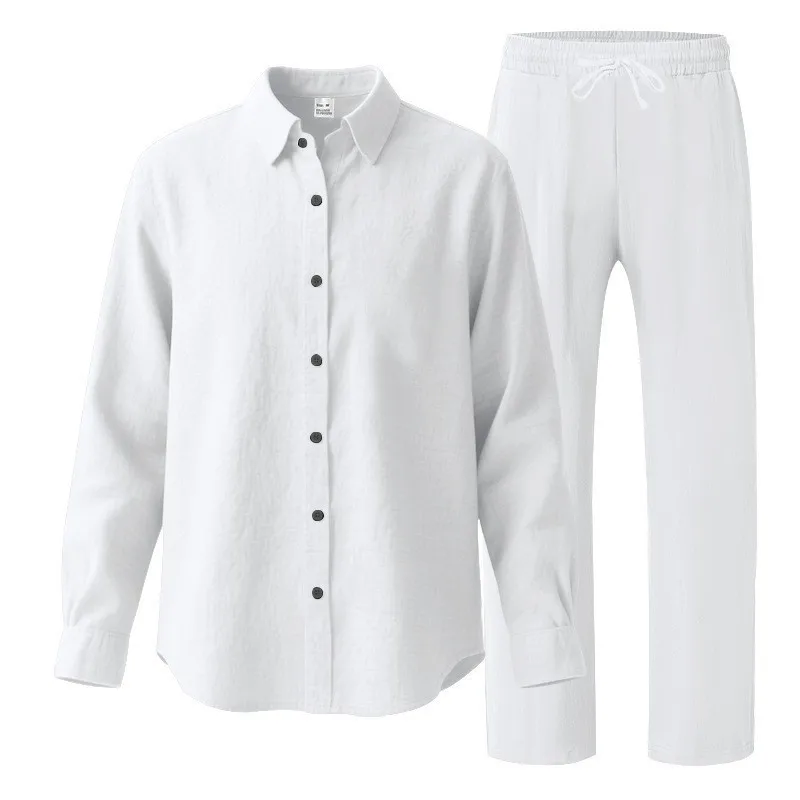 

Мужской комплект из льняной ткани Four Seasons: свободная пляжная рубашка с длинным рукавом и брюки для защиты от солнца