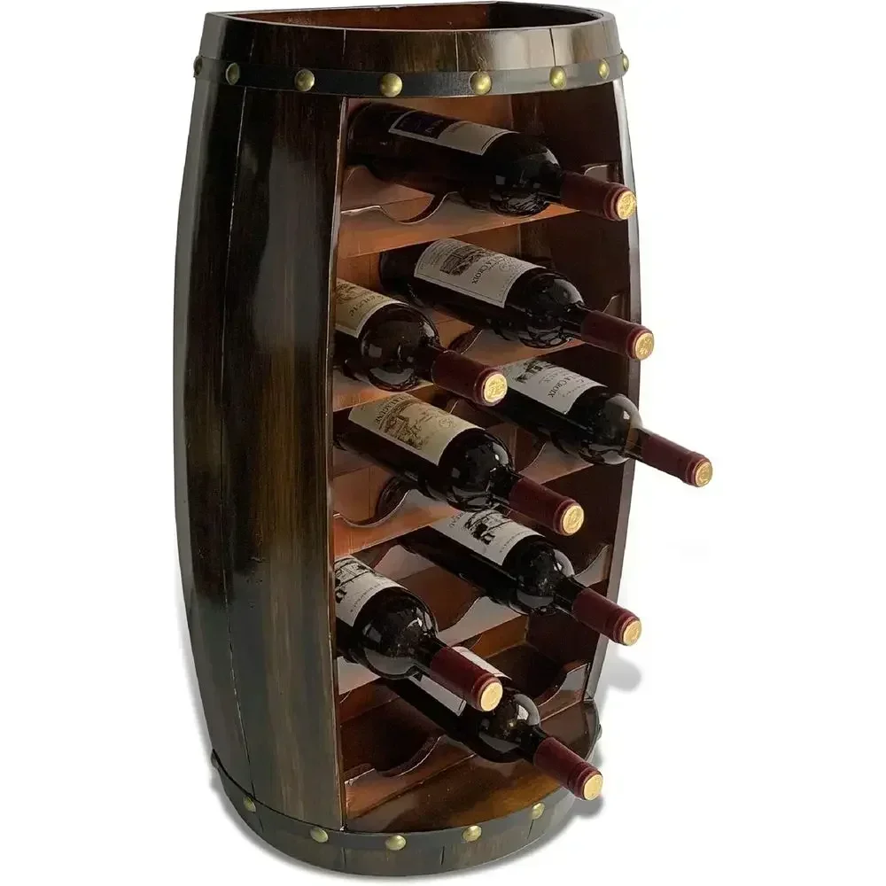 18-Bottle Wooden Wine Rack - Standing Storage, Rustic Holder, Wall-Mounted with Glass Holder